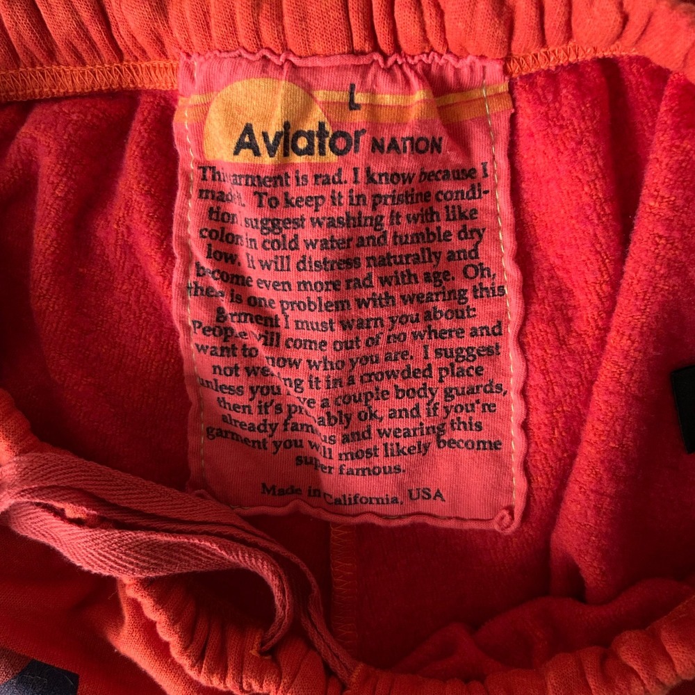 Aviator Nation Red Orange Logo Sweatpants Joggers Size Large - Picture 7 of 8